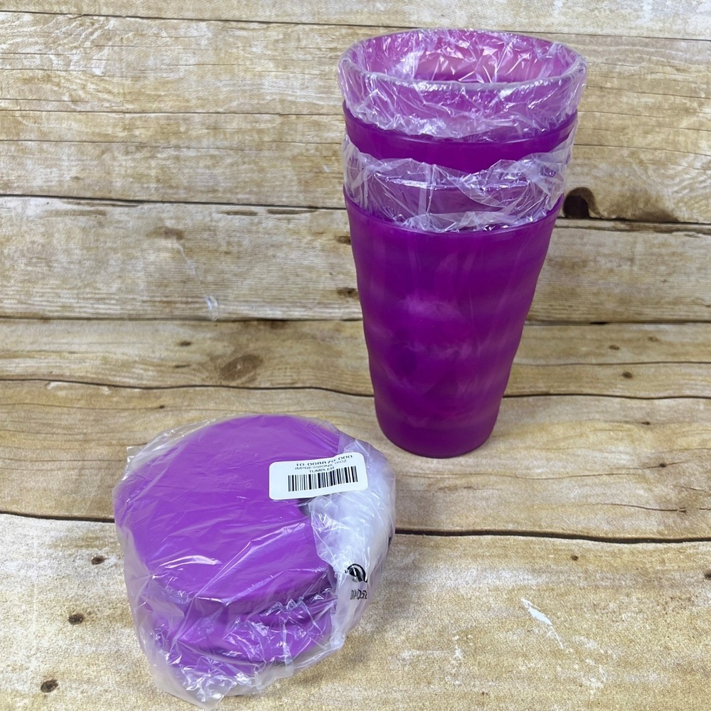 Tupperware Impressions Tumblers 16-oz Set of 4 with Dripless Seals Purple NEW - Picture 6 of 8